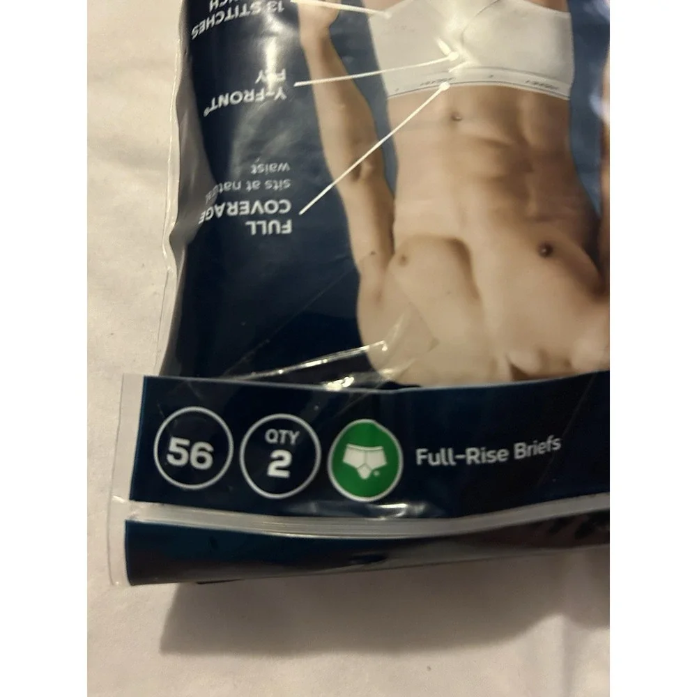 Men's Size 56 Jockey Full Rise Briefs, 2pair, White, Cotton, Y Front, New Sealed